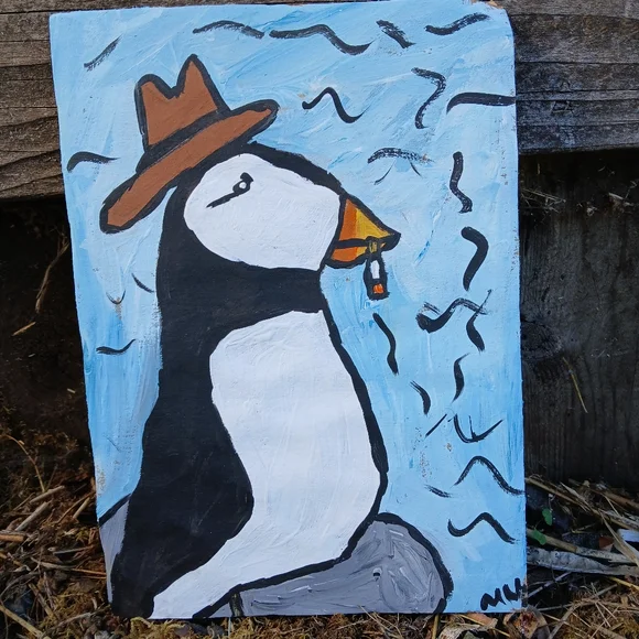 Puffin Painting On Cardboard - Picture 11 of 12